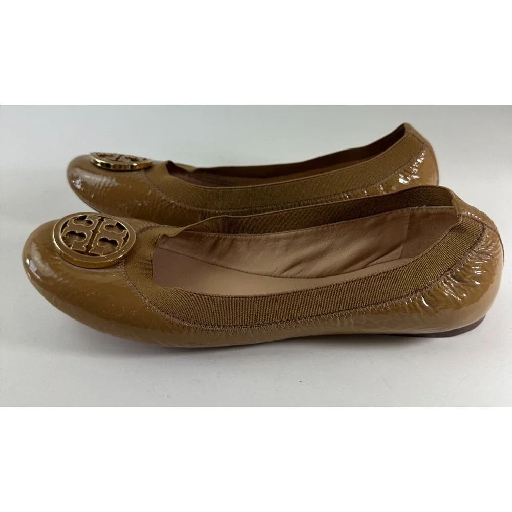 Tory Burch Caroline 2 Ballet Flats Tan Beige Patent Leather Ballerina Shoes 7 7M - Picture 7 of 16